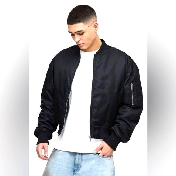 Eleven Paris Men's Black Puffer Oversized Boxy Nylon Bomber Jacket XL Urban - Picture 1 of 9